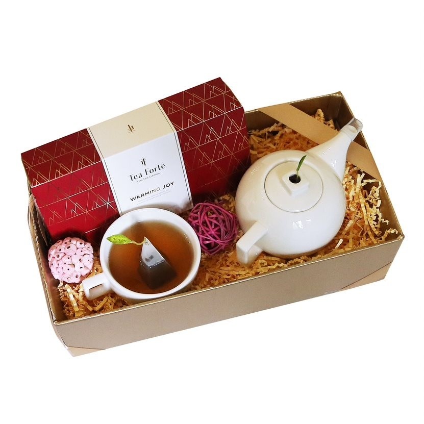 Pachet cadou ceai, ceainic si cana ceai Warming Joy dressy gift