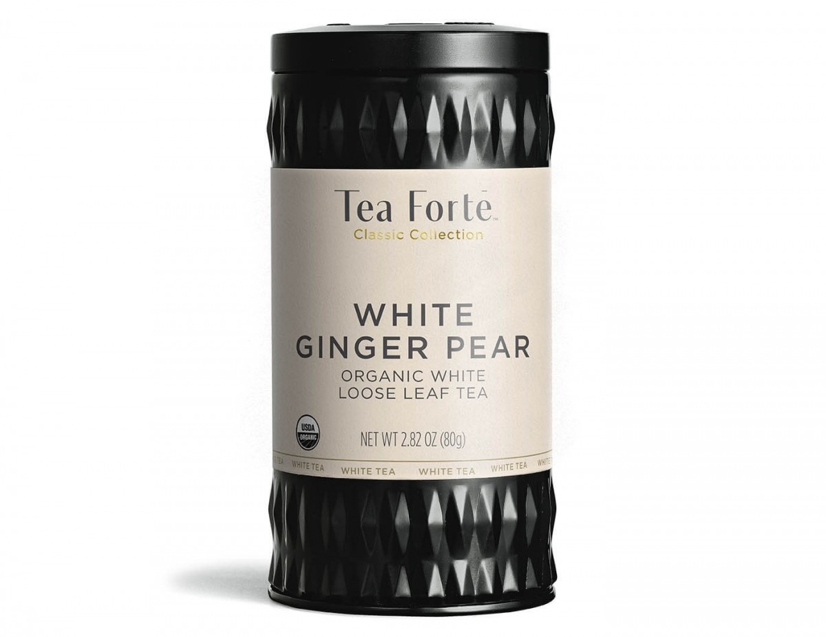 Cutie metalica cu ceai alb cu ghimbir si pere, White Ginger Pear, 50 de portii de ceai