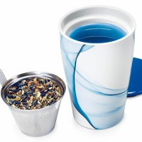 Cana ceai din ceramica cu pereti dubli si infuzor din inox Kati Blue