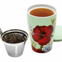 Cana ceai din ceramica cu pereti dubli si infuzor din inox Kati Fleur