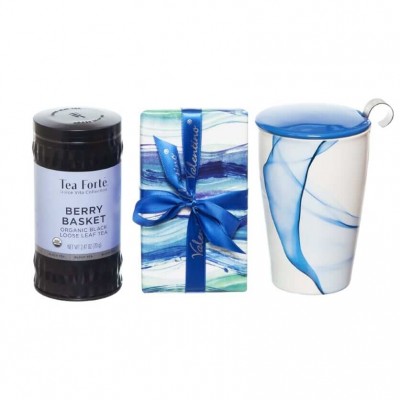 Pachet cadou ceai, cana pentru ceai si ciocolata Aqua blue gift